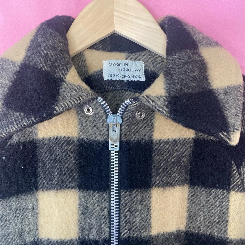 Vintage virgin wool plaid bomber jacket - Picture 3 of 6